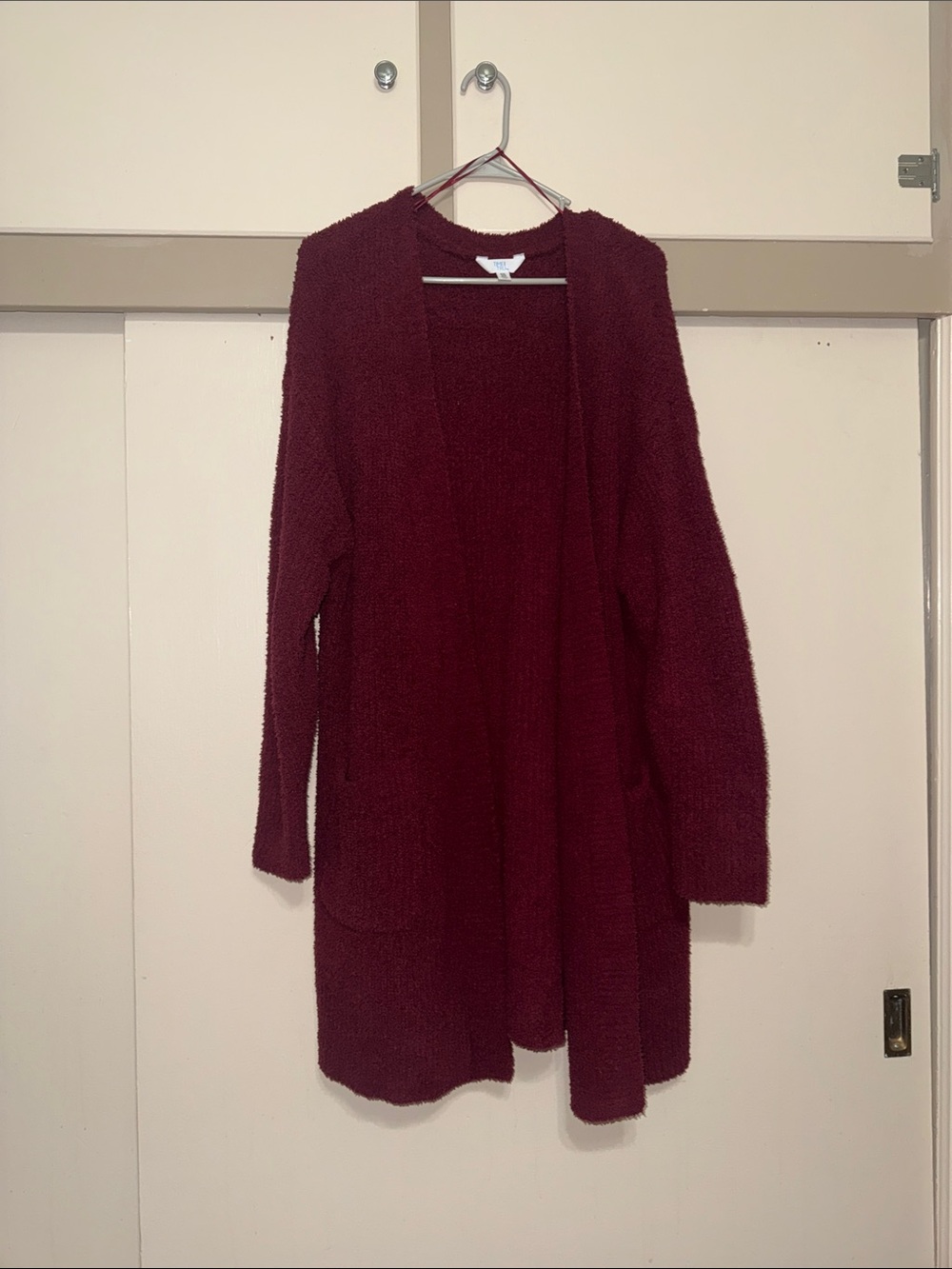 Time and Tru Open-Front Cardigan Sweater in Deep Wine